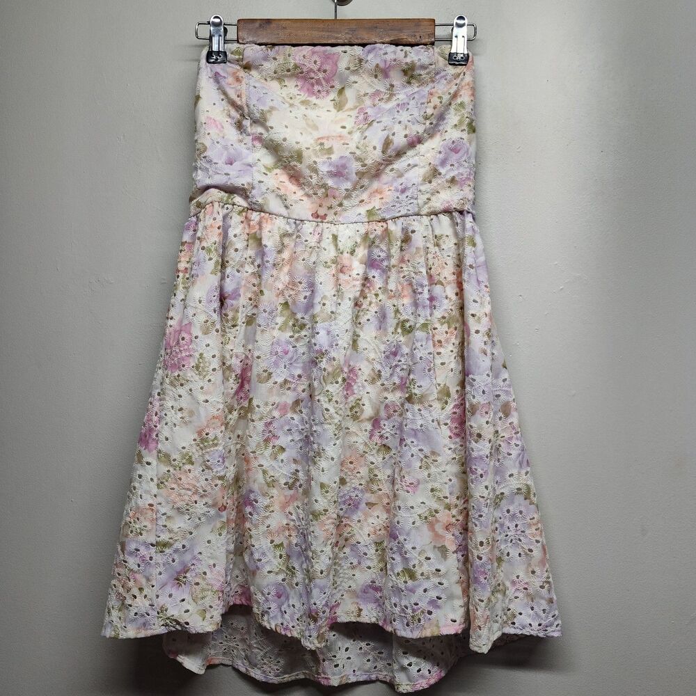 Petal And Pup Mini Dress Women L Pink Purple Eyelet Embroidery Romantic Feminine